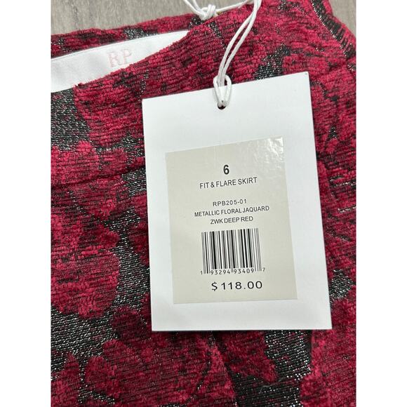 NWT Rachel Parcell Womens Red Metallic Floral Hi-Low Fit & Flare Skirt Size 6 - Picture 6 of 11